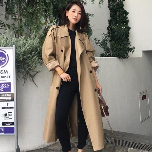 2020 Spring Autumn Casual Double Breasted Simple Classic Long Trench Coats With Belt Chic Solid Female Windbreaker Overcoat Y233