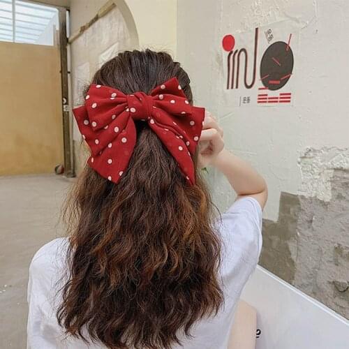 Fashion Sweet Large Barrette Dots Printed Big Bowknots Hair Clips For Women Girls Hairgrips Hair Accessories