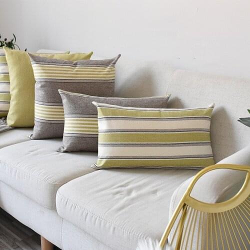 Green Cushion Cover Retro Strip Pillow Case for Home Sofa Bed 45x45cm/30x50cm Zip Open Home Decorative
