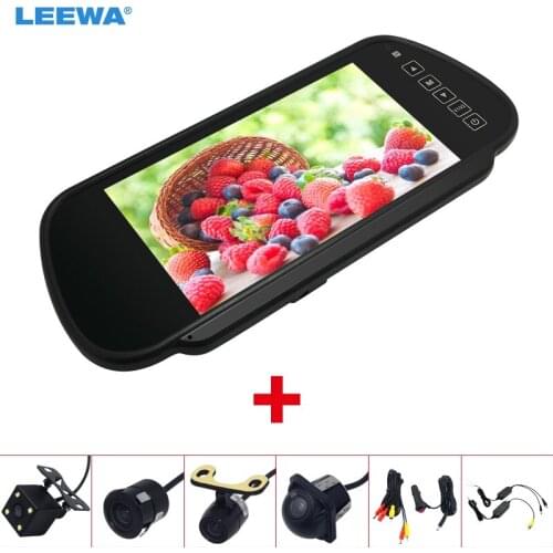LEEWA 7" TFT LCD Car Rearview Mirror Monitor With Reverse Backup Camera Video System 2.4G Wireless & Cigarette Lighter Optional