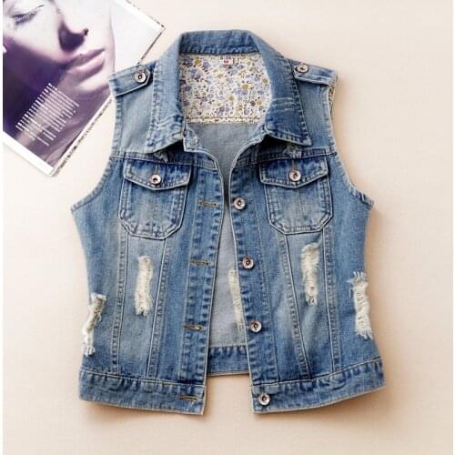 Summer Short Denim Womens Jacket 2019 Large Size Casual Slim Single Breasted Feminino Sleeveless Jeans Jackets 5XL R411