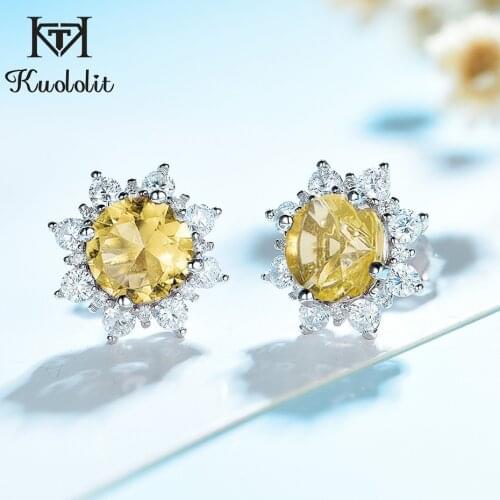 Kuololit Yellow Diaspore Gemstone Stud Earrings for Women Solid 925 Sterling Silver Color Change Yellow Pink Sultanite New Gifts