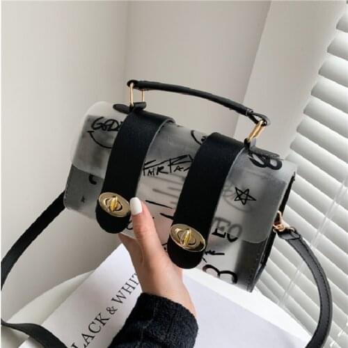 Female Crossbody Bags Transparent Jelly Patchwork Graffiti Square Bag Fashion Metal Buckle Portable Messenger Bags Сумка Женская
