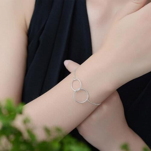 Simple 925 Sterling Silver Anklet Bracelet Double Circle Interlock Chian Ankle Bracelet For Women S-B134