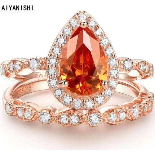 AIYANISHI 925 Silver Ring Set For Women White Pear Ring Set White Pear Ring Set Luxury 925 Silver Engagement Ring For Women