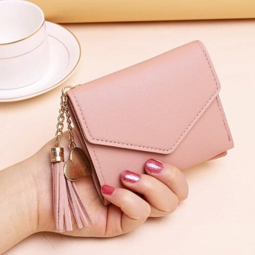 Womens Wallet Cute Student Tassel Pendant Short Wallet Trend Small Fashion PU Wallet 2020 Coin Purse Ladies Card Bag For Women