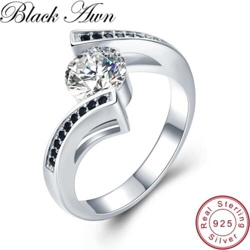 [BLACK AWN] Vintage 4.9g 925 Sterling Silver Fine Jewelry Bague Black Spinel Engagement Rings for Women Bijoux C477