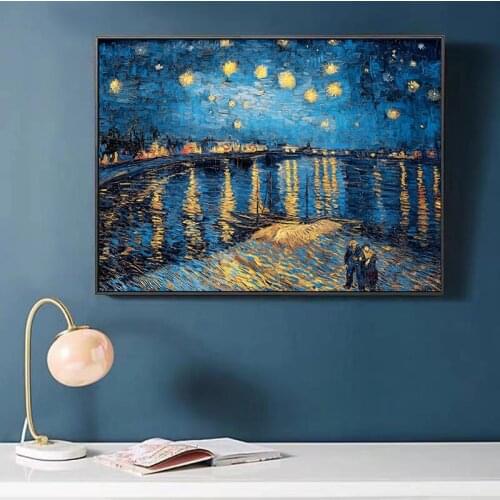 Famous Painting Van Gogh Starry Night Canvas Paintings Impressionist Starry Night Canvas Pictures for Living Room(No Frame)