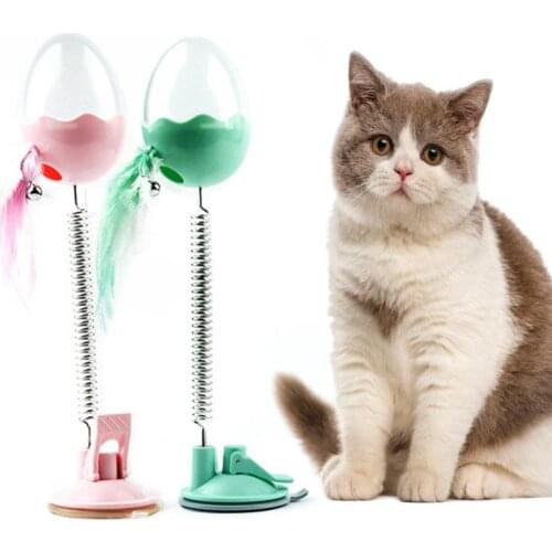 1pc Cat Dog Tumbler Toy Leaking Ball Stick Interactive 3colors With Sucker Spring Feather Flash Bell Swings Spring Pet Toys