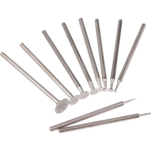 10Pcs 2.35mm Shank Diamond Mounted Point Grinding Head Stone Jade Carving Polishing Engraving Tools Dremel Accesories