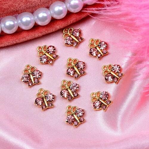 10Pcs/lot Red Rhinestone Butterfly Charms Pendant Golden DIY Charm Jewelry Accessorie Making Earring Necklace Supplies Wholesale