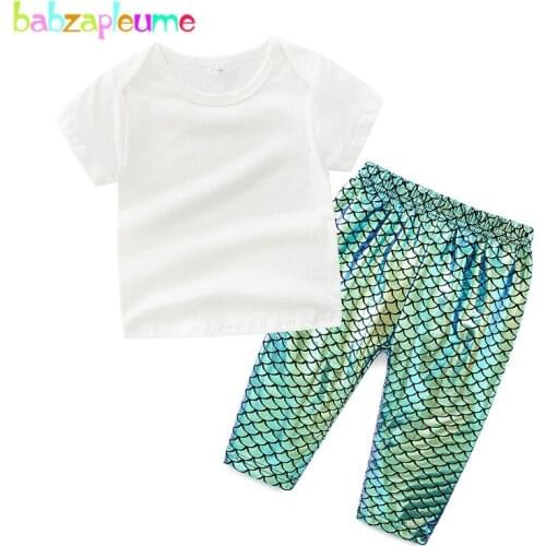 2019 New 2Piece Summer Outfits Newborn Set For Baby Girls Clothes Cotton Short Sleeve T-shirt+PU Pants Infant Clothing BC1435