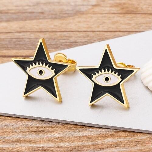 2021 New Fashion Gold Color Star Shape Evil Eye Stud Earrings Charm Enamel Earrings For Women Punk Korean Shiny Lucky Jewelry