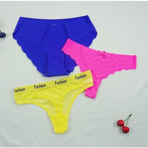3Pcs Lot IXueJie Mixed Underwear Women Sexy G String Thong Panties Lingerie Feminina Lace Bowknot Hollow Solid Color Perspective