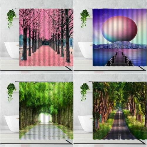 3D Forest Garden Scenery Flower Plant Path Natural Landscape Home Decoration Background Cloth Waterproof Bath Curtains With Hook
