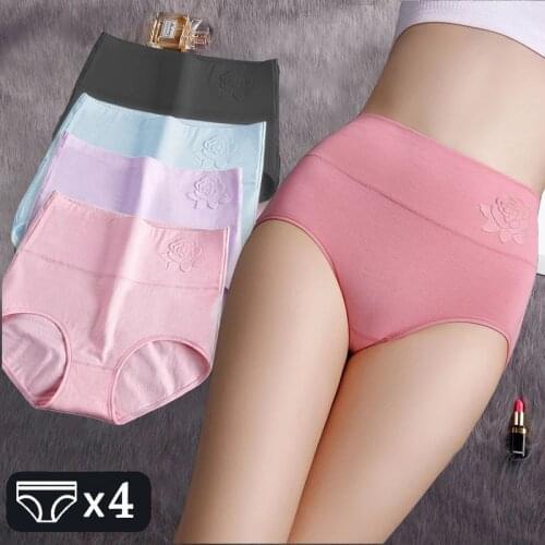 4Pcs Cotton Underwear Women Sexy Panties Briefs High Waist Abdominal Girls Ladies Underpant Pantys Plus Size Calcinhas For Woman