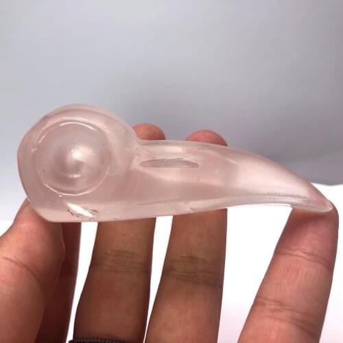 85MM Natural pink Crystal Stone Skull Figurine Bird Head Hand Carved Statue Realistic Healing Home Ornament