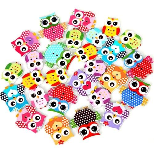 Hot Sale Various sizes 50pcs/bag Wood Sewing Button Owl Mixed Sewing Accessories DIY Craft Scrapbooking Making