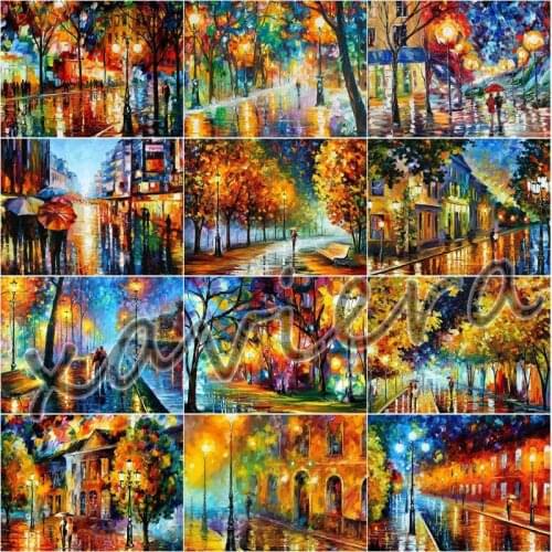 Xaviera 5D Diy Diamond Painting Full Drill Cross Stitch Street Lights Romantic Scenery Rhinestone Mosaic Embroidery Home Decor