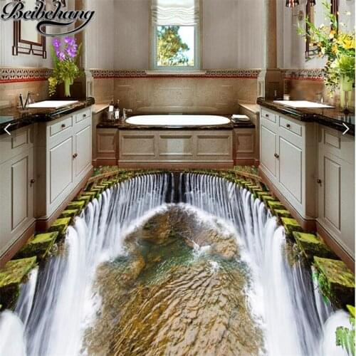 Beibehang Custom large decorative floor painting 3d self-adhesive aesthetic waterfall water washroom bathroom bedroom 3D floor