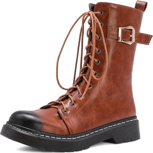 Womens winter shoes Lace-up Ankle Boots With English Style Heel height 4cm Brown Black Chocolate Womens Boots for women