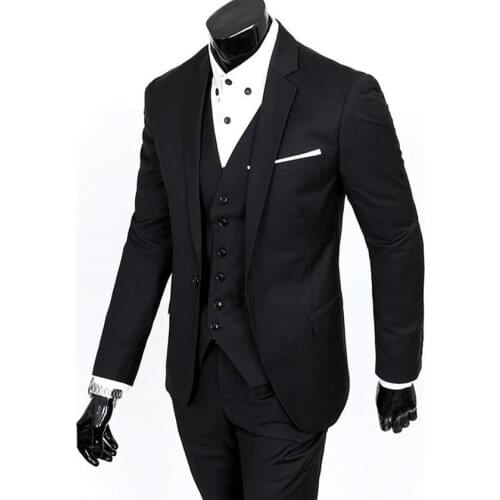 Brand Men Fashion Three Piece Set Business Casual Slim Fit Suits Black Groom Wedding Suits For Men Trajes Hombre Vestir Ternos