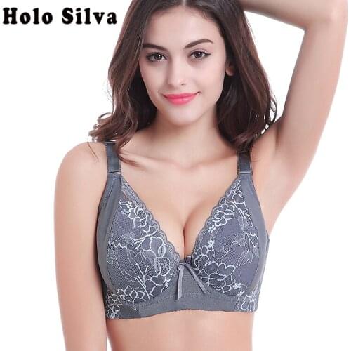 Women Big Size Bras Flower Embroidery Underwear Adjustable Chest Bralette Plus Size Push Up Bralette 95D 100D Everyday Intimates