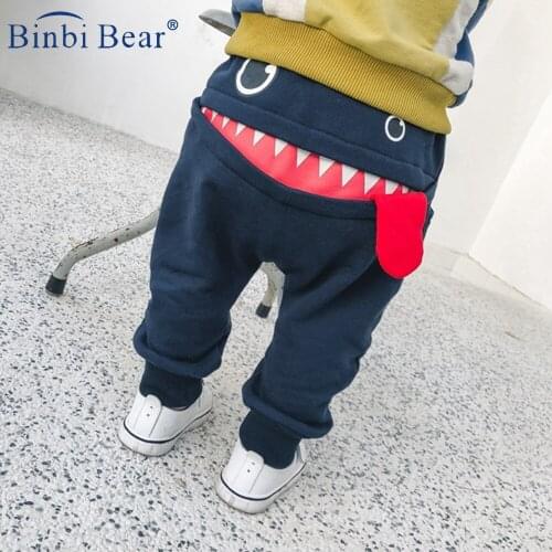 2021 Spring Childrens Sports Baby Kids Pants Boys And Girls Solid Color Tongue Cartoon Stitching Toddler Autumn Childrens Fall
