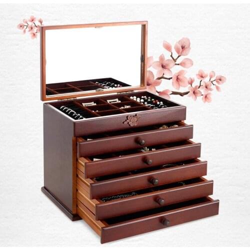 Wooden handle With mirror Wood Jewelry Box Storage Gift Display Box Jewelry Lagre Gift Box Packaging casket gift boxes Bins