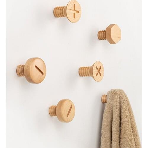 Wood Hooks Clothes Coat Hooks Screw Design Natural Luxury Canada Maple Wood Key Holder Wall Key Hanger Nordic Home Coat Rack