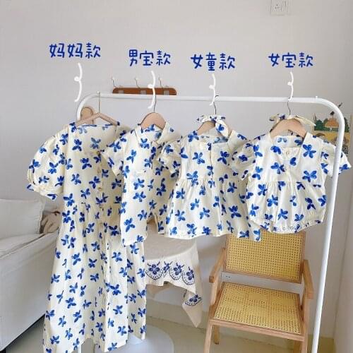 Mama and Daughter Long Dress Mom Son Shirt Rompers Summer Fashion Mom and Daughter Dress Family Matching Clothes Baby Bodysuit