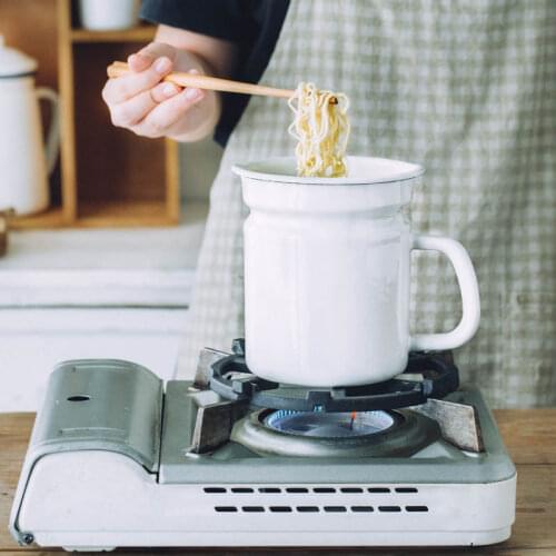 Enamel Enamel Instant Noodle Cup Cover with Handle Dormitory Cooking Noodle Bowl Old Pot Octagonal Pot