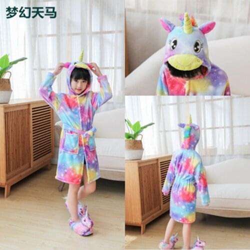 New Animal Cartoon Flannel Soft Warm Girls Bathrobe Nightgown Children Sleepwear Homewear Pyjamas Kids Pijamas for 2-11Years