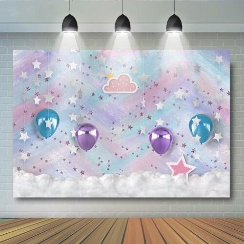 Rainbow Stars Themed Birthday Backdrops Children Birthday Party Backdrops Fatasy Pink Cloud Childhood Background