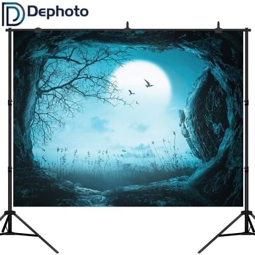 Dephoto Halloween Photography Backdrops Kids Cave Round Moon Photographic Backgrounds For Portrait Photography Studio shooting