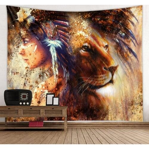 Feather girl lion Nordic style tapestry wall decoration hanging cloth comfortable, environmentally friendly and easy to care