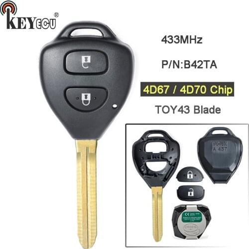KEYECU P/N:B42TA 433MHz 4D67/ 4D68 Chip Genuine 2 Button Remote Key Fob TOY43 for Toyota Hilux Yaris 4Runner