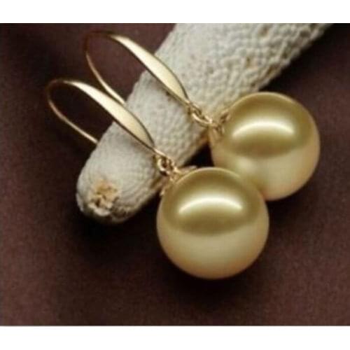 Hot sell Noble- hot sell new - shitou 00196 Huge AAA 14mm natural south sea golden shell pearl earrings