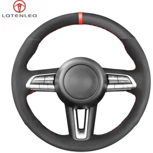 LQTENLEO Black Suede Hand Sewing Car Steering Wheel Cover For Mazda 3 Axela 2019 2020 CX-30 2020 MX-30 2020