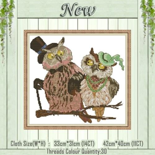 Owl couple cartoon animal home decor painting counted print on canvas DMC 14CT 11CT Cross Stitch Needlework Sets Embroidery kits