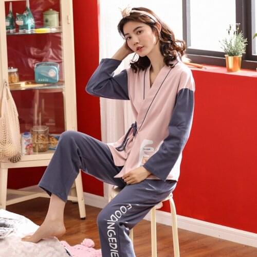 Women 2019 new Korean pajamas ladies spring and autumn cartoon long sleeve pants cotton Japanese kimono sweet women pajama sets