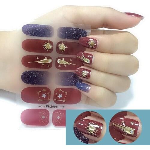 New 3D Crystal Nail Patch Glass Nail Stickers Gradient Nail Art Gemstone Stickers Wrap Net Red Foils Full Stickers 12 Stickers