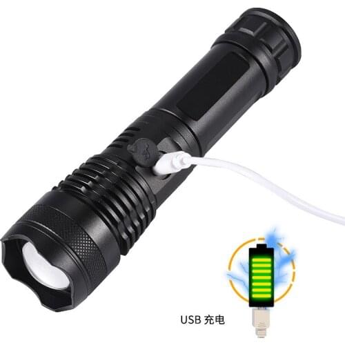 New XHP50 aluminum alloy retractable flashlight, battery display, USB charging, P50 bright flashlight