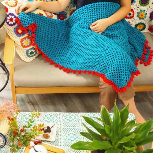Handmade crochet blue granny blanket cushion felt bay window banket home&living wedding gift 100x100cm