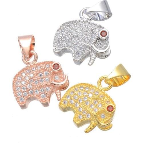 Copper Inlaid Zircon Cute Elephant Charm Necklace CZ Pendant No Chain Handmade DIY New Trendy Fashion Jewelry Making Accessories