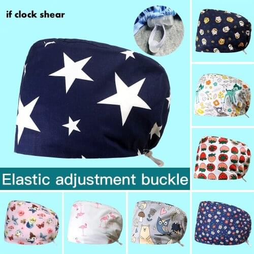 Unisex Laboratory dust-proof Pet Shop Scrub Cap Multicolor Cartoon Print Scrub Hat Cotton Beauty Salon Work Cap Wholesale prices