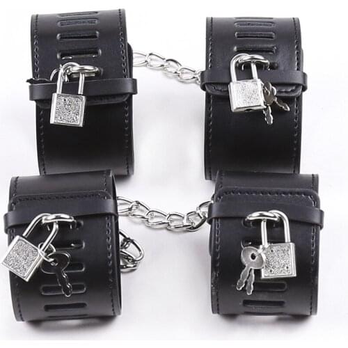 Adjustable&Lockable Lined Leather Shackles Wrist Hand cuffs Fetter Anklecuffs Restraint Roleplay Tools Erotic Slave for Adults