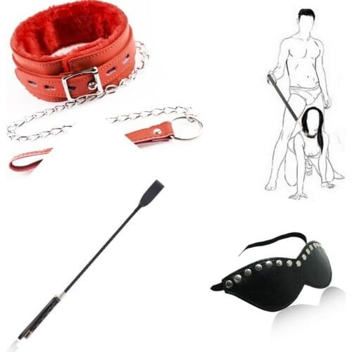 Sex Toys BDSM Sex Bondage Set Adjustable SLAVE Collar Dog Pose Chastity Leather whip Eye Mask Adults Games Couples SEX FUN