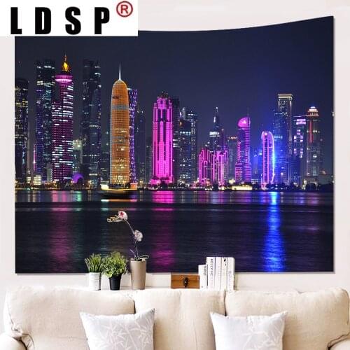 LDSP Modern City Skyscrapers Lights Tapestry Hanging Covering Rugs Background Cloth Beach Mat Blanket Bedroom Living Home Decor