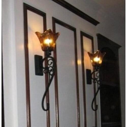 Bedroom Mediterranean Vintage Glass Wall Lamp Loft Abajur American Style Retro Metal Wall Sconce E27 Led Bedside Wall Sconce